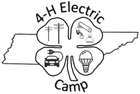 4-H Electric Camp logo. State of Tennessee with a 4-H clover.